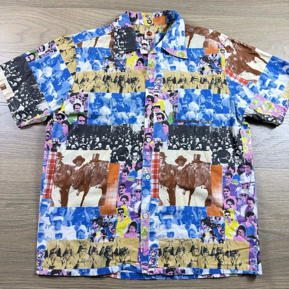 Vintage tdk Shirt Men Large Japan Collage People All Over Print Colorful